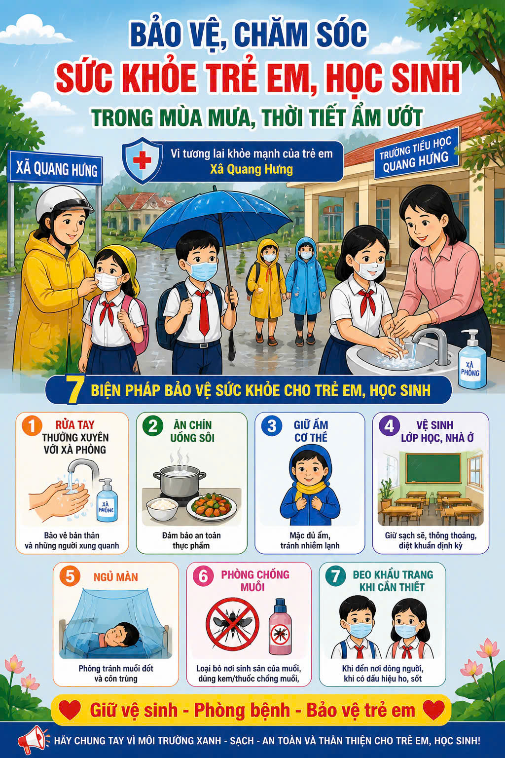 BẢO VỆ, CHĂM SÓC SỨC KHỎE TRẺ EM, HỌC SINH TRONG MÙA MƯA, THỜI TIẾT ẨM ƯỚT