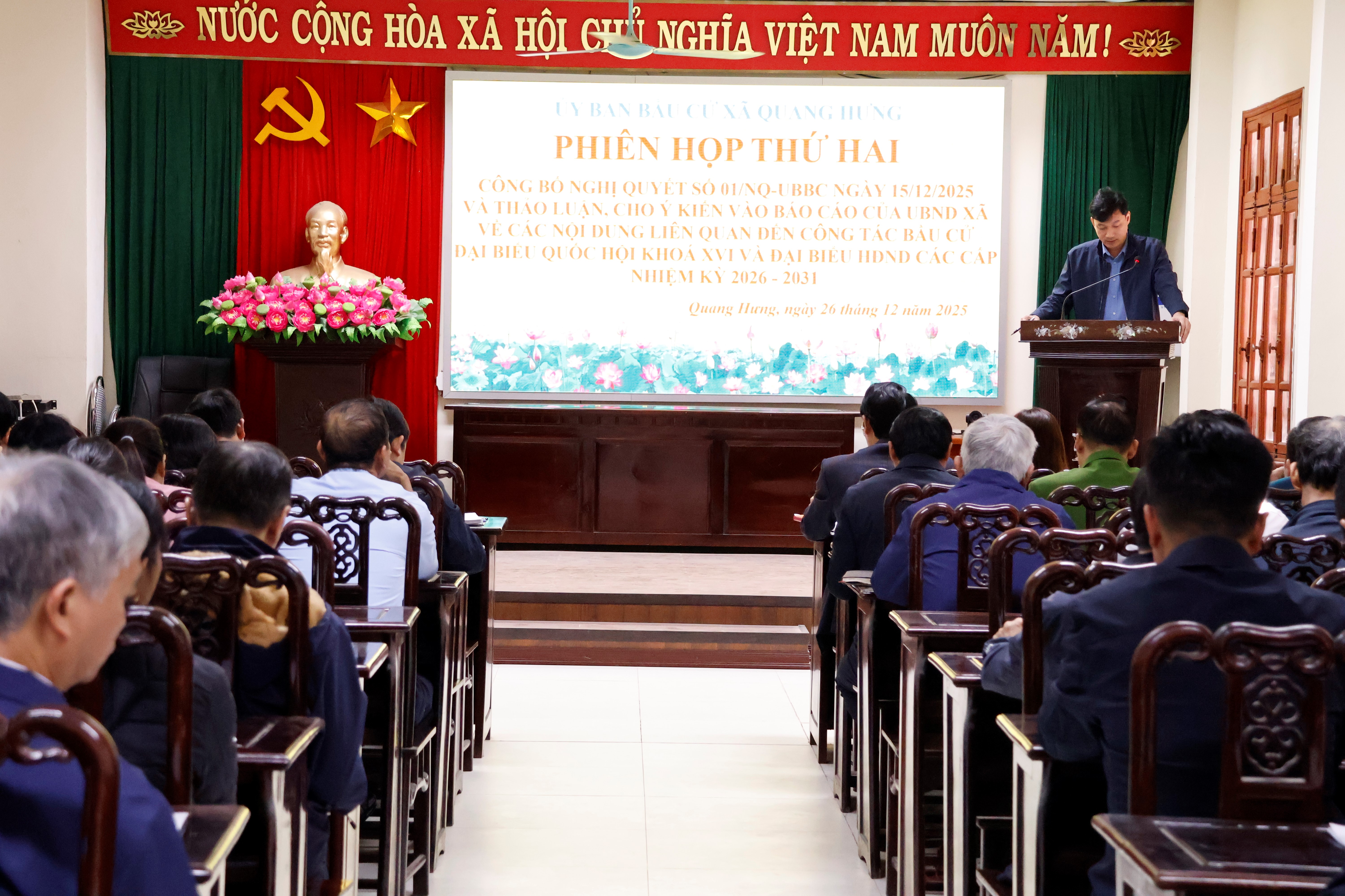 Hội nghị công bố Nghị quyết ấn định đơn vị bầu cử và cho ý kiến thành lập Ban bầu cử đại biểu HĐND xã Quang Hưng