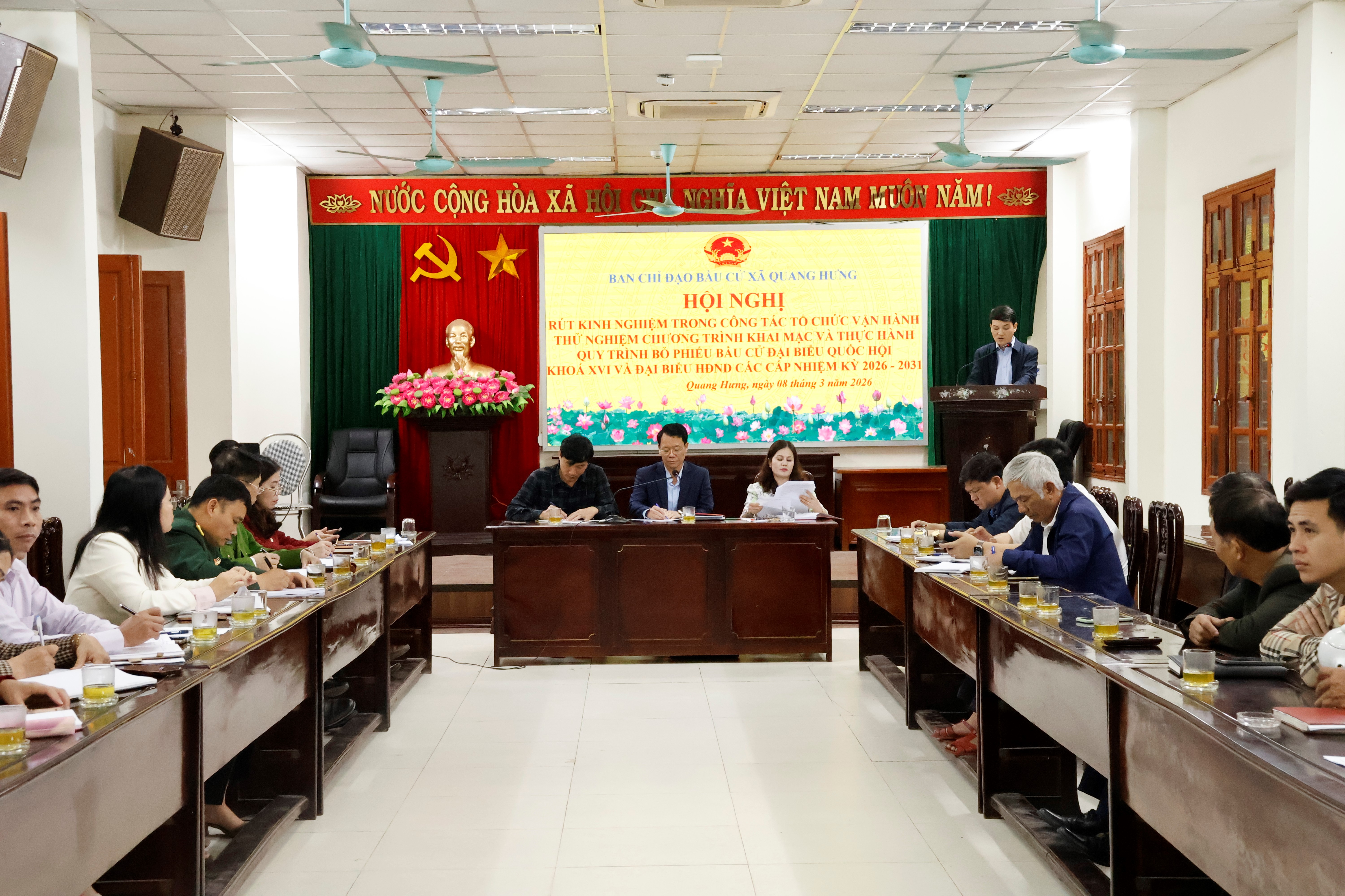 BAN CHỈ ĐẠO BẦU CỬ XÃ QUANG HƯNG TỔ CHỨC HỘI NGHỊ RÚT KINH NGHIỆM VẬN HÀNH THỬ NGHIỆM QUY TRÌNH BẦU CỬ