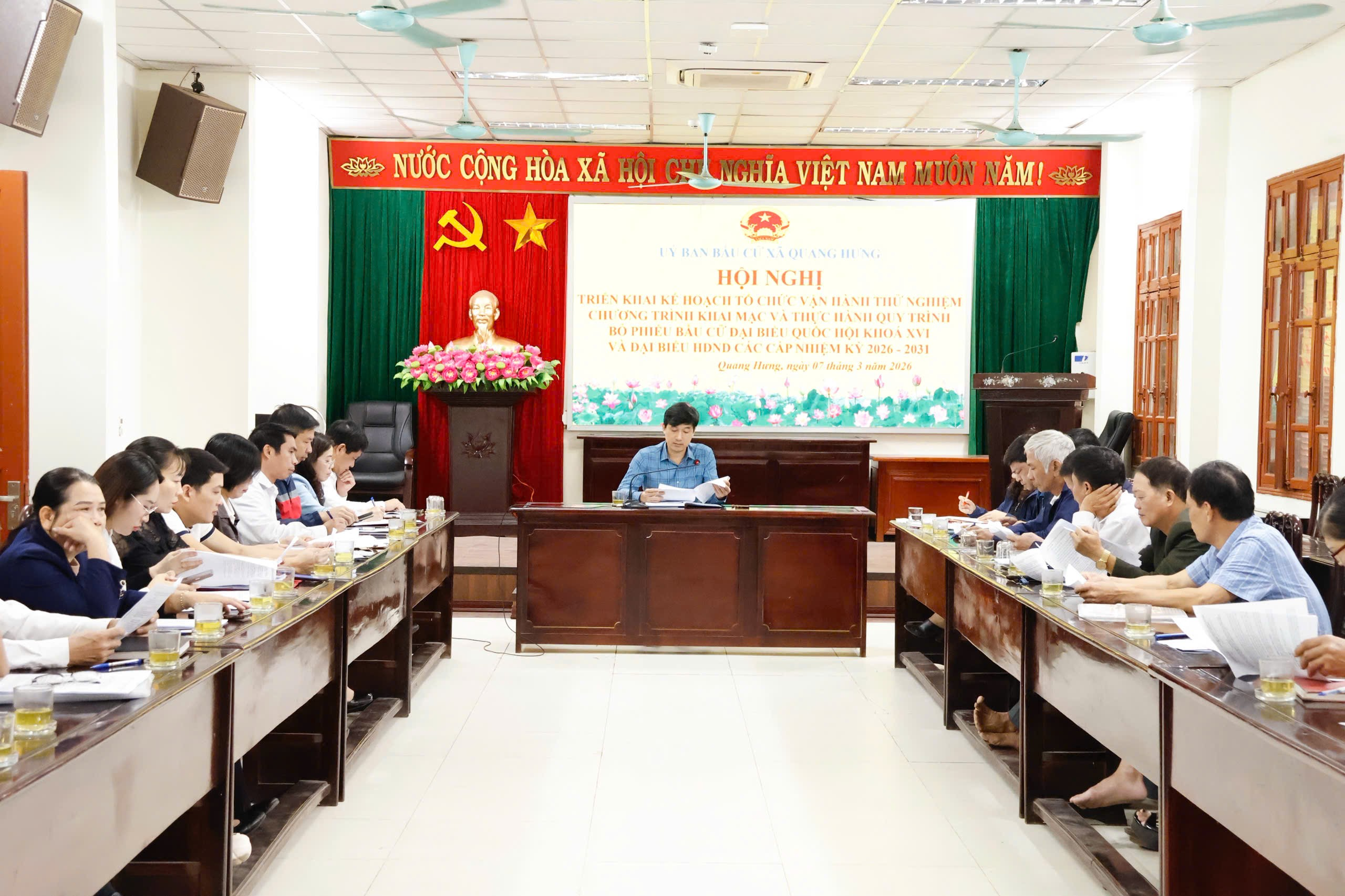 Quang Hưng tổ chức hội nghị triển khai tổ chức vận hành thử nghiệm tại các khu vực bỏ phiếu trên địa bàn xã